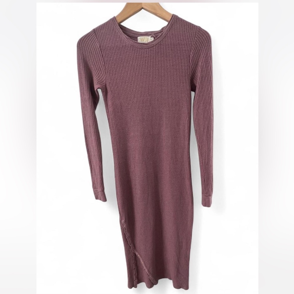 Nation LTD Alanna Waffle Knit Midi Dress Mauve Purple XS